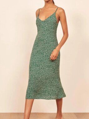 Reformation Alexandra Midi Dress Size 0 Green Slip Midi Adjustable Straps Like N